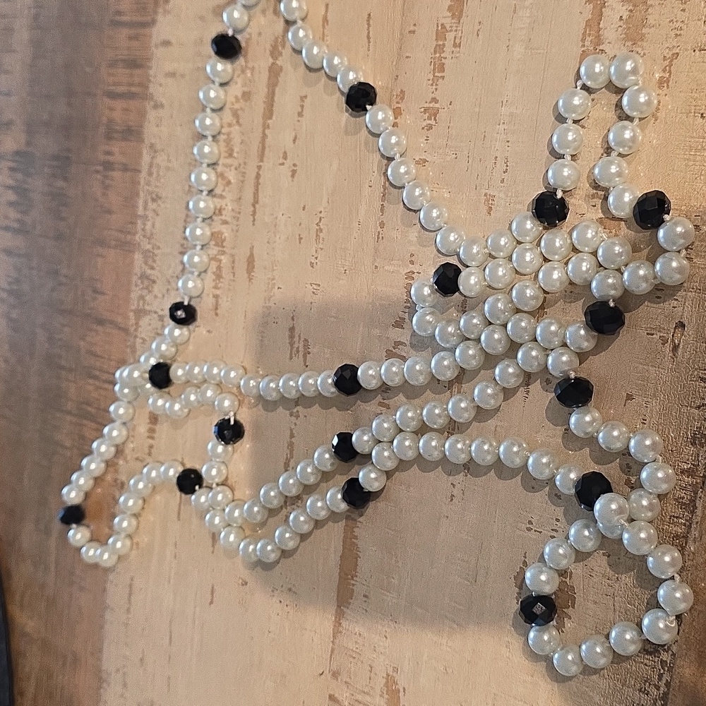 Long Faux  Pearl Beaded Necklace